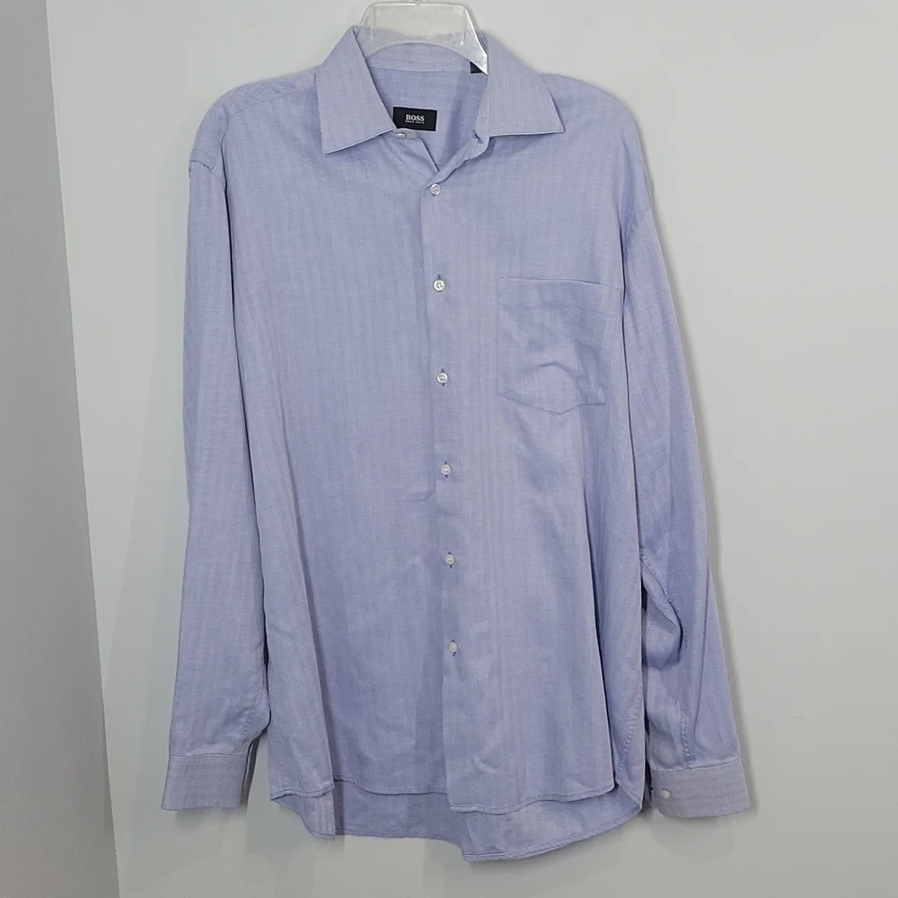 HUGO BOSS blue long sleeve button front dress shirt 16 34/35
